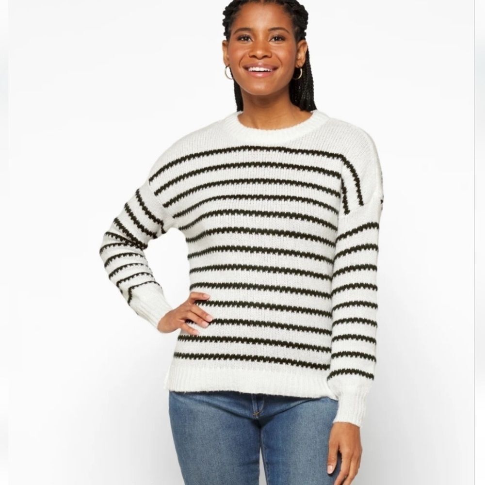 PINK CLOVER Maylah Balloon Sleeve Sweater White/Black Stitch fix size Large nwt